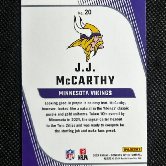 2024 Donruss Optic JJ McCarthy Rookie Card Primary Colors Minnesota Vikings RC - Picture 2 of 2